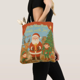 Bolsa Tote Cute Santa & Elves New Year Holiday Card