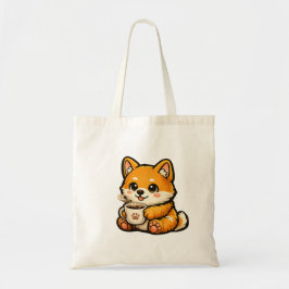 Bolsa Tote Cute Shiba Inu with Coffee – Cozy Dog Illustration