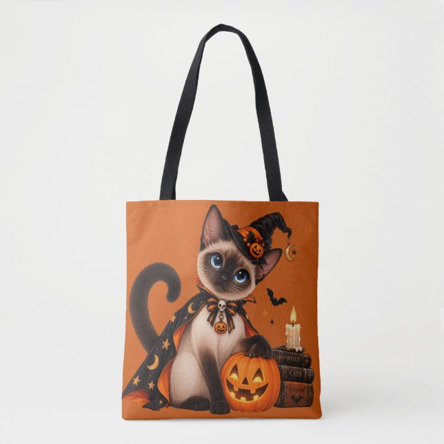 Bolsa Tote Cute Siamese Cat Witch Halloween (Frente)