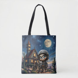 Bolsa Tote Cute Skull Biker | Passeio ao Luar pelo Deserto