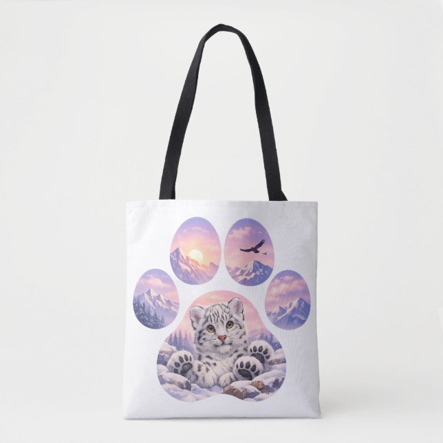 Bolsa Tote Cute Snow Leopard Paw Mountain Design (Frente)