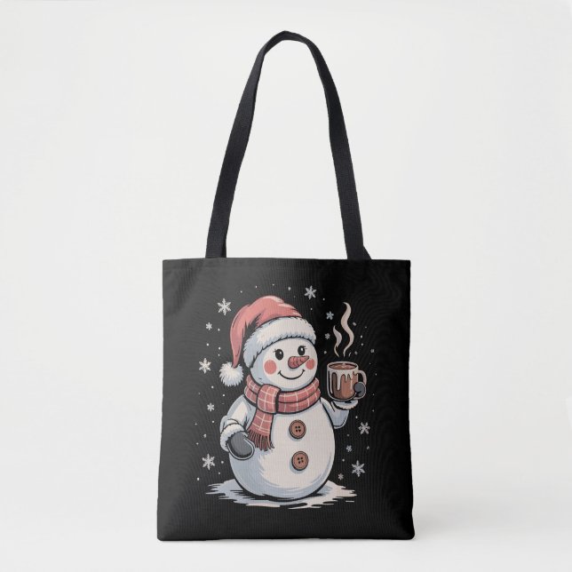 Bolsa Tote Cute Snowman Bebe Café Floco de Neve de inverno Xm (Frente)