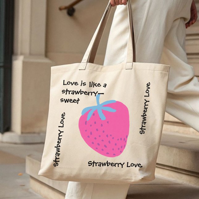 Bolsa Tote Cute Strawberry Love – Sacola de Compras do Dia do (Criador carregado)
