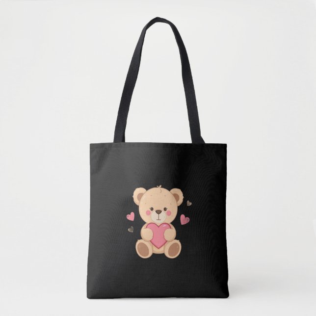 Bolsa Tote Cute Teddy Bear Holding Heart – love (Frente)