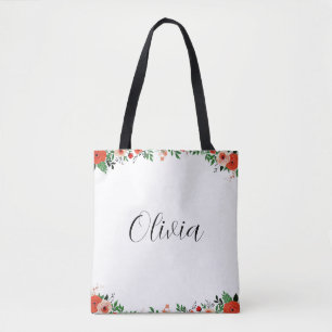 Bolsa Tote Cute Tendência Menina Desenho Folhas Nome Olivia