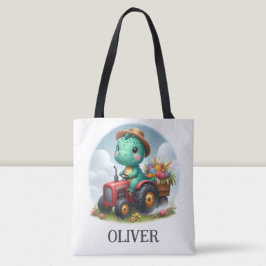 Bolsa Tote Cute Trex Dinossauro Dirigindo um Trator Vermelho 