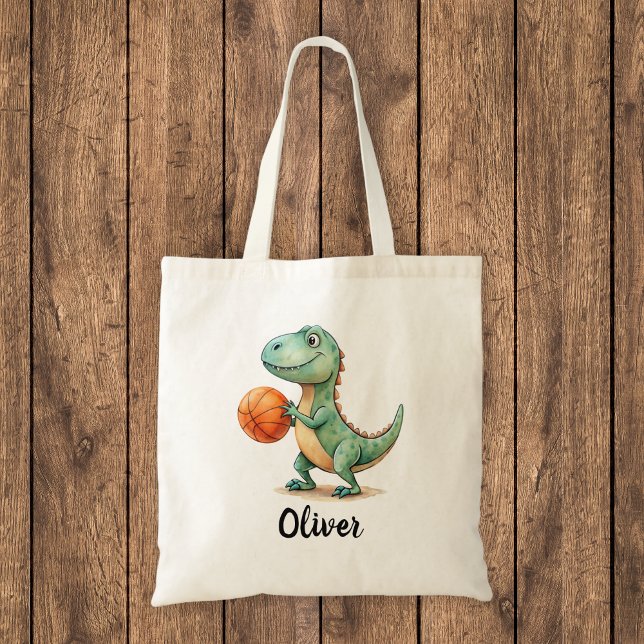Bolsa Tote Cute Trex Jogando Basquete Personalizado (Criador carregado)