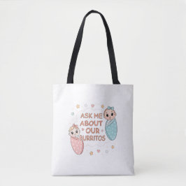 Bolsa Tote Cute Twin Baby Burrito Announcement Illustration