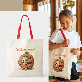 Bolsa Tote Cute Vintage Cat Halloween Custom Trick or Treat 