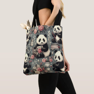 Bolsa Tote Cute Vintage Panda Floral