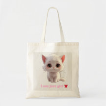 Cute White Kitten Tote Bag - I Am Just Girl Cat Lo