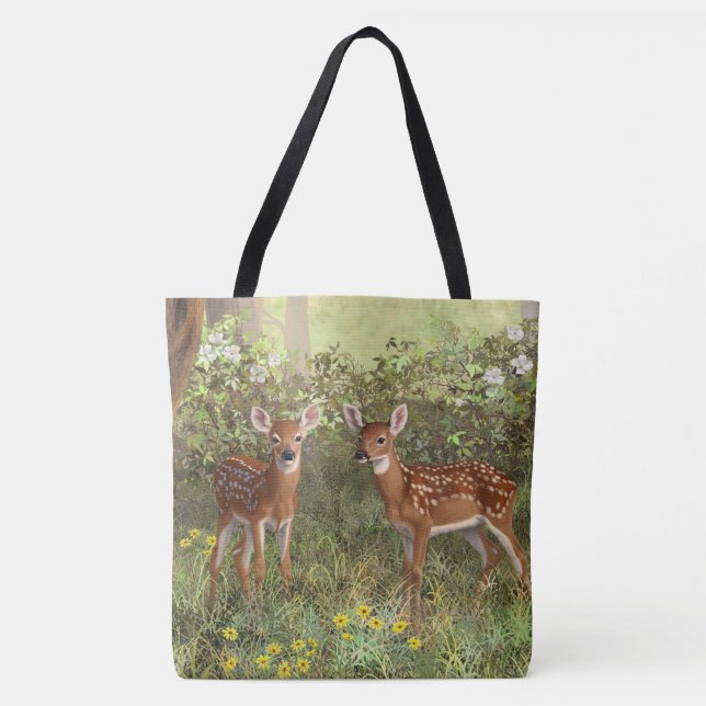 Bolsa Tote Cute Whitetail Deer Twin Fawns (Frente)