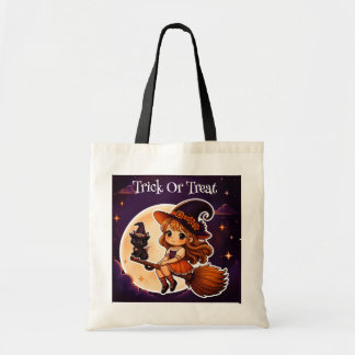 Bolsa Tote Cute Witch and Black Cat Halloween Tote Bag