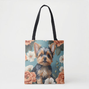 Bolsa Tote Cute Yorkshire Terrier Puppy Floral