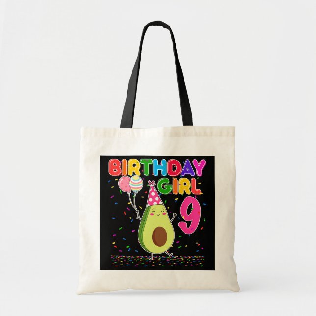 Bolsa Tote Cutes Avocados 9ª Rapariga de Aniversário, 9 Anos (Frente)