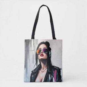 Bolsa Tote Cyberpunk Rebel Girl - Na moda Digital Art