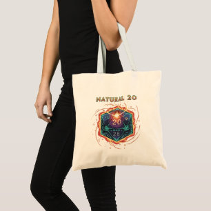 Bolsa Tote D20 Natural 20 Dados D20 Flamejantes   Crítico Épi