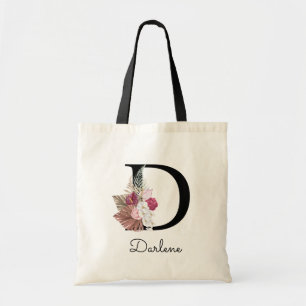 Bolsa Tote D Inicial Floral Boho Rosa Moderno