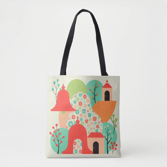 Bolsa Tote da Aldeia Floral Caprichosa (Frente)