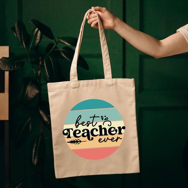 Bolsa tote da melhor professora de todos os tempos (teacher gift, rainbow tote bag, retro teacher bag, teacher birthday gift, teacher appreciation bag)