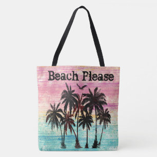 Bolsa Tote Da praia palmeiras e praia da aguarela por favor