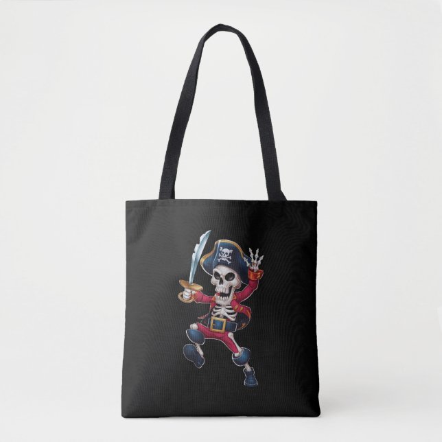 Bolsa Tote Dabbing Skeleton Pirate Halloween Kids Jolly Roger (Frente)