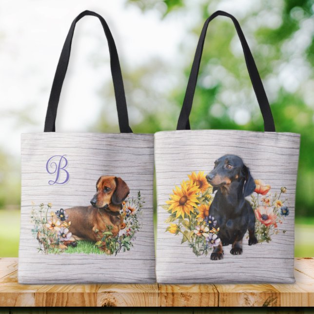 Bolsa Tote Dachshances Ambos Lados Monograma Inicial (Criador carregado)