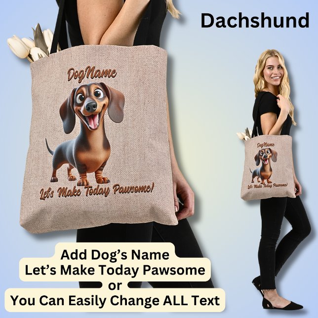 Bolsa Tote Dachshund - Adicionar o nome do cão, Alterar texto (Criador carregado)