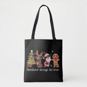 Bolsa Tote Dachshund Através da Neve Cachorros de Natal Engra