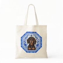 Bolsa Tote Dachshund Blue Chinoiserie