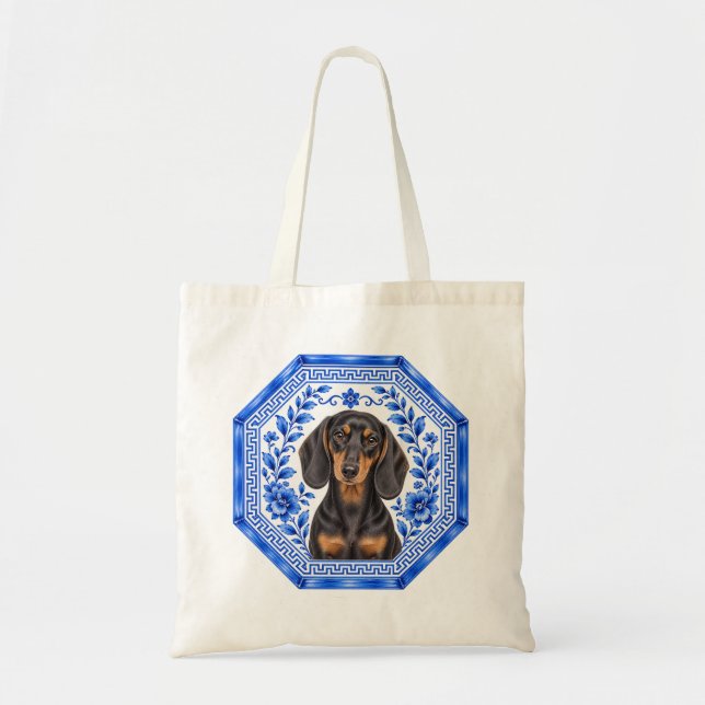 Bolsa Tote Dachshund Blue Chinoiserie  (Frente)