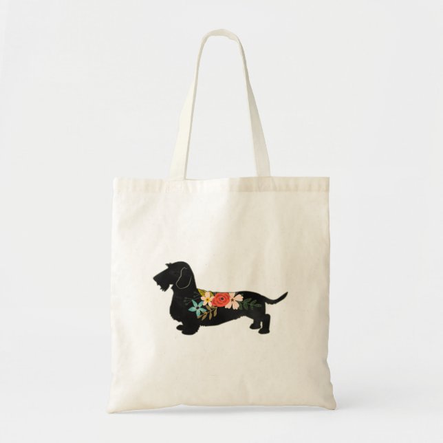 Bolsa Tote Dachshund Bohemian Floral Silhouette (Frente)