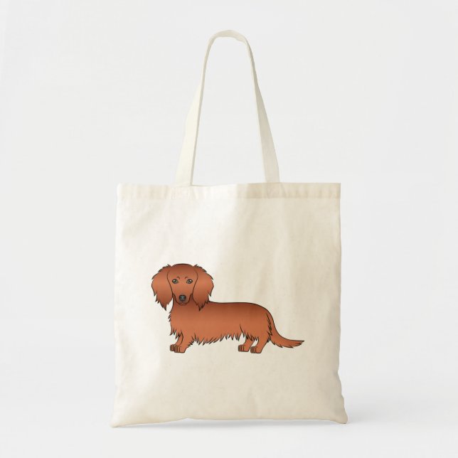 Bolsa Tote Dachshund Cartoon Cute de Cabelo Longo Vermelho (Frente)