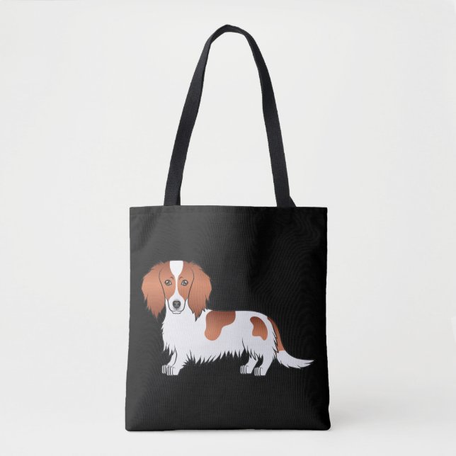 Bolsa Tote Dachshund Cartoon de Cabelo Comprido com Patas Ver (Frente)