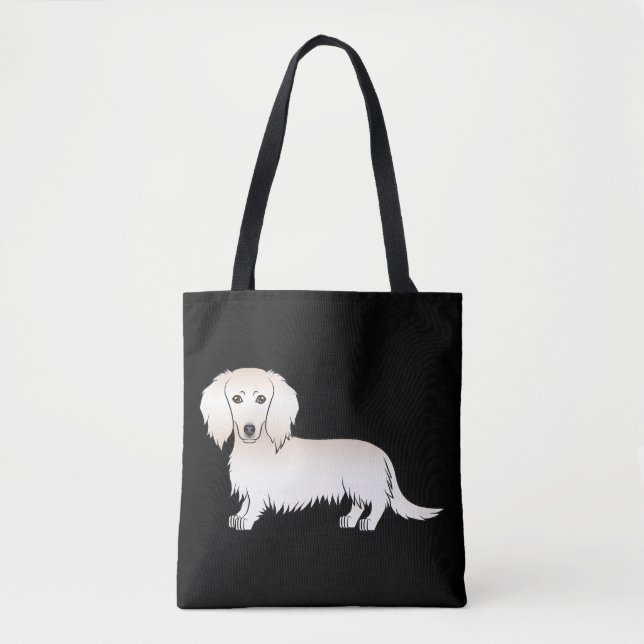 Bolsa Tote Dachshund Cartoon de Cabelo Longo e Creme em Fundo (Frente)