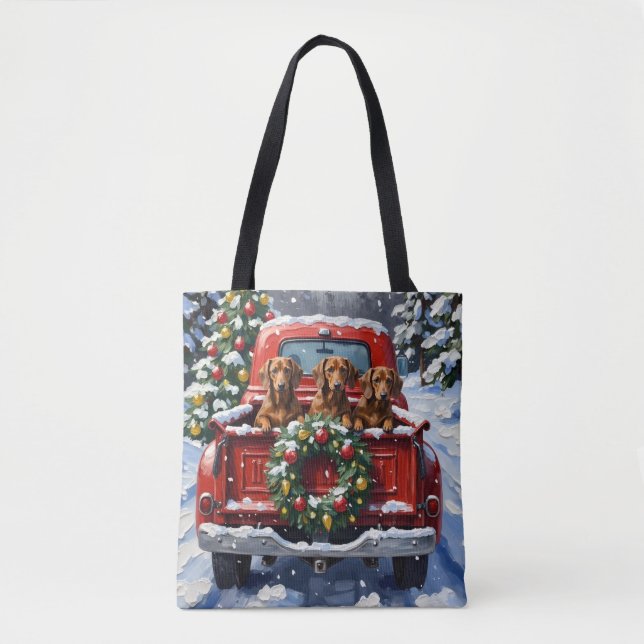 Bolsa Tote Dachshund Christmas Red Truck Holiday (Frente)