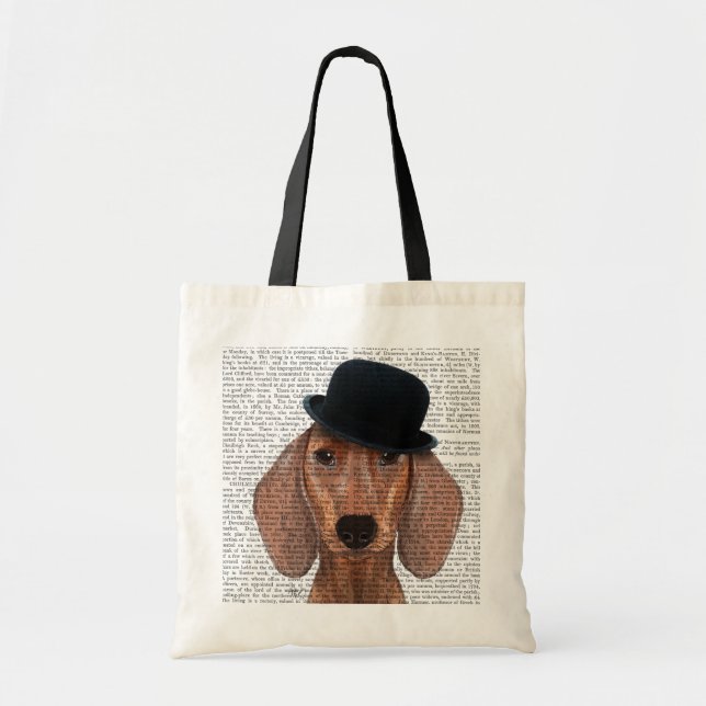 Bolsa Tote Dachshund com Chapéu Negro (Frente)