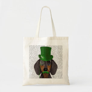 Bolsa Tote Dachshund com o Chapéu Verde Preto 2