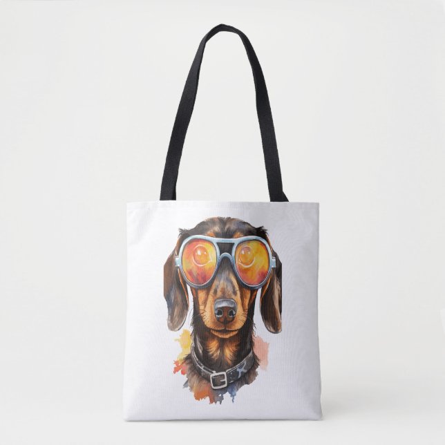Bolsa Tote Dachshund com óculos de sol (Frente)