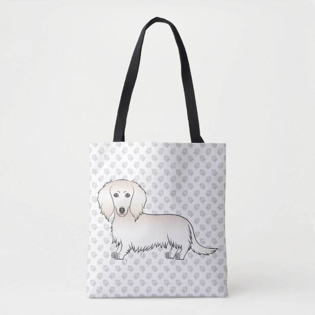 Bolsa Tote Dachshund de Cabelo Longo Creme Cachorro de Desenh (Frente)