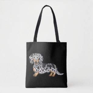 Bolsa Tote Dachshund de Cabelo Longo Preto e Marrom Dapple em