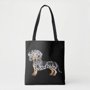Bolsa Tote Dachshund de pelo curto dapple preto e bronzeado -