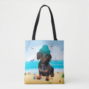 Bolsa Tote Dachshund Dog em Beach