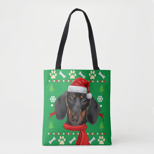 Bolsa Tote Dachshund Dog Ugly Christmas (Frente)