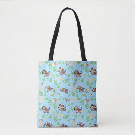 Bolsa Tote Dachshund Floral Fofa de Primavera Pres