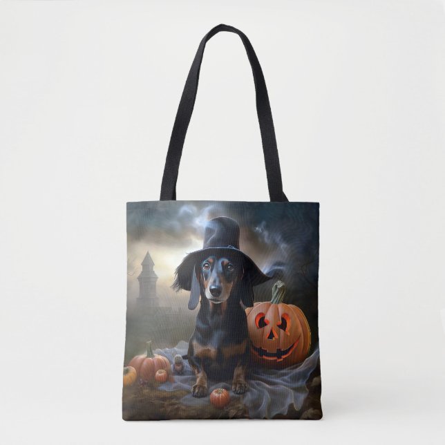 Bolsa Tote Dachshund Halloween Scary (Frente)