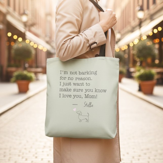 Bolsa Tote Dachshund Love Message Personalized Sage Green (Criador carregado)