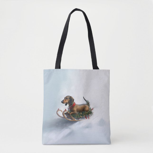 Bolsa Tote Dachshund Natal neve inverno (Frente)