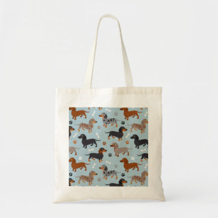 Bolsa Tote Dachshund Paws e Ossos - Azul