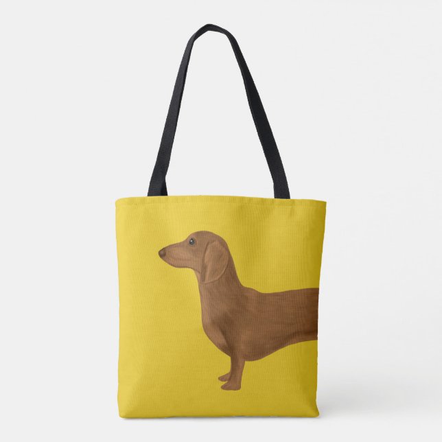 Bolsa Tote Dachshund pintado em amarelo (Verso)